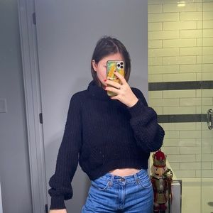 Cropped Knit Turtleneck Sweater